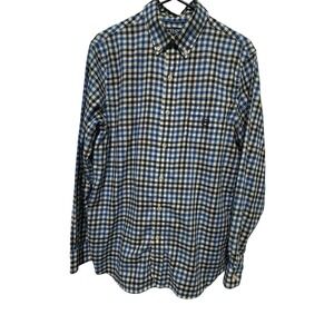 Chaps Stretch Easy Care Twill Shirt Blue Plaid Button Down Men's M